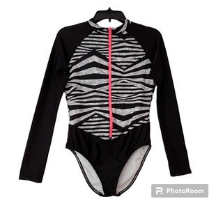 Speedo Zebra Print Long Sleeve One-Piece Bathing Suit Size Medium